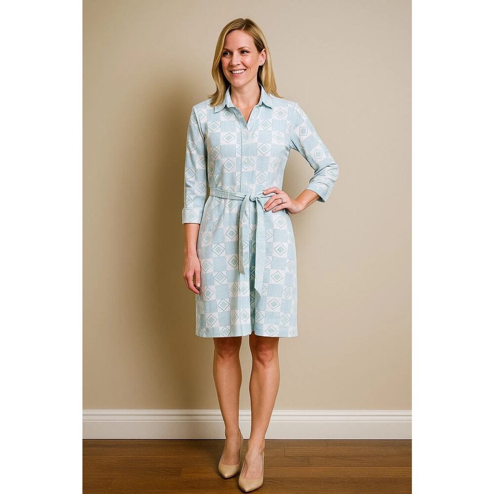 J. McLaughlin Calla Trellis Tile Dress Catalina Cloth Sz S 3/4 Sleeve